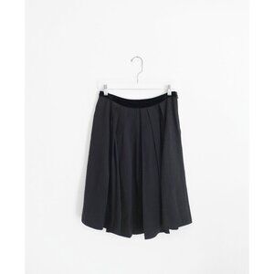 Vtg 00s Y2K Lanvin Black Wool Linen Twill Pleated Flare Full Midi Skirt FR 40 8